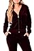 Linsery Women's Winter Velour Zipper Hooded Jacket Jogger Pants 2 Piece Sweatsuit