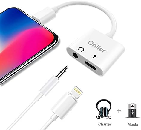 Iphone 7 Headphones Adapter Splitter, Onlier Lightning to 3.5 mm Headphone Earphone Extender Jack Adapter for IPhone 7/7 Plus IPhone 8/8Plus/IPhone X 10, Support Music and Charge