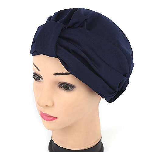 Springcorner New Style Elasticity Thin Knitted Hat Indian Hats Muslim Headscarf Baotou Cap (Navy)