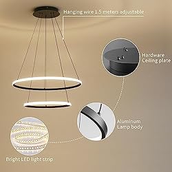 Dimmable LED Pendant Light for Dining Room, 2 Ring