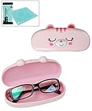 JAVOedge Hard Shell Cute Cartoon Cat Face Eyeglass Case (Pink), Bonus Free Soft Microfiber Lens Cleaning Cloth