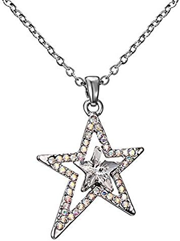 EL8TION Women's Rhodium Plated Rhinestone Bordered Shooting Star-Crystal Necklace made with Genuine Swarovski Crystals, 18 + 2" Extender