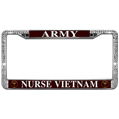 GND Crystal License Plate Frame Design Novelty Stainless Steel License Plate Frame Army Nurse License Plate Frame Women/Man