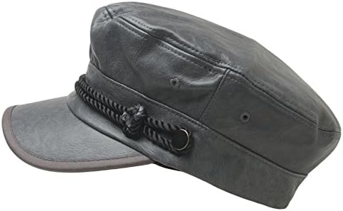 ATOBAO Faux Leather Sailor Fiddler Hat Unisex Greek Fisherman Beret newsboy Cabbie Cap (Gray)