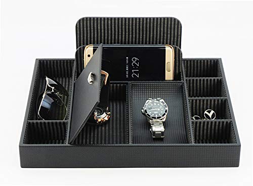 Massca PU Leather Box Valet Charging Station Multi-Device Office Desk Organizer. Perfect Nightstand Organizer Great for Your Wallet, Keys, Phones and Other Electronic Devices.Perfect Gift Idea.