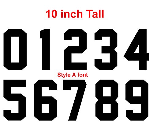 Numbers Kit(0-9),10" Tall for Sports T-Shirt jersey football Baseball,Iron On, heat transfer, team,t-shirt(Style A) (Black(0-10))