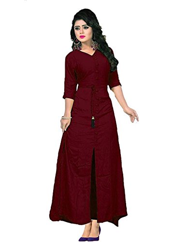 vaidehi creation women long sleeve v-neck full stitch long dress (color: maroon)