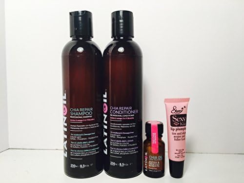 Latinoil Chia Seed Oil Hair Treatment with Omega 3-6-9 Kit - (Shampoo 250 ml, Conditioner 250ml, & Oil Treatment 10ml) *Free Starry Sexy Lip plumping gloss tube 10ml