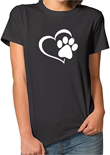 Rfecccy Funny Cute Love Dog Paw Print Short Sleeve Crew Neck T-Shirt For Women Black XXXL