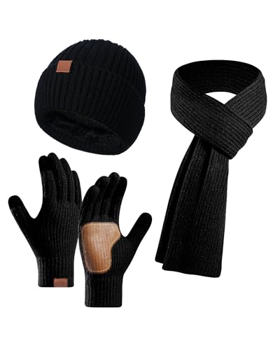 Hat Gloves Scarf Set Women Winter Knit