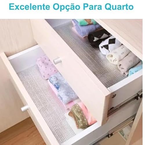Forro para Armários Gavetas Antiderrapante Impermeável Anti Gordura e à Prova de Água 5 Metros x 30cm Alumínio Prata