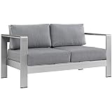 Modway Shore Aluminum Outdoor Patio Loveseat in Silver Gray