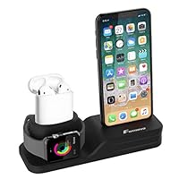 Apple Watch Statnd, Foxnovo 3 in 1 Silicone Charger Dock Station for Apple Watch Series 4/3/2/1/AirPods/iPhone X/iPhone 8/8 Plus/7 Plus/6S, Ideal Decoration for Study, Hall, Bedroom, Office Desk