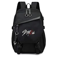 JUSTGOGO KPOP Stray Kids Backpack Shoulder Bag Daypack School Bag Bookbag with USB Charging Port