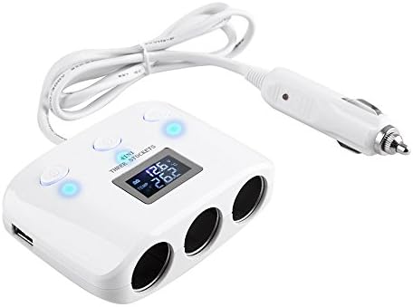 Triple Cigarette Lighter Power Adapter DC 12/24V Car Charger Splitter with Car Battery Voltage Display Dual USB Output 5V/3.1A, Separate Switch and LED Lights