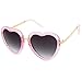 zeroUV Women's Transparent Glitter Frame Metal Temple Heart Shaped Sunglasses 53mm (Pink-Gold/Lavender)
