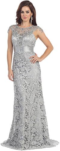 Royal Queen RQ7182 Womens Formal Cap Sleeve Demure Evening Gown (18, Silver)