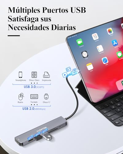 LENTION USB C Hub HDMI 4K@60Hz, PD 100W, SD/TF Card Reader, USB 3.0 & 2.0, 7 in 1 USB C Adapter for MacBook Pro/Air 2026-2016, New iPad Pro, Surface, iPhone 17 Plus Pro MAX and More (Grey)