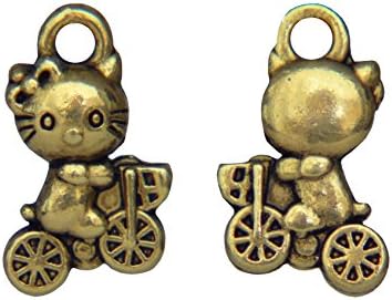 Pack of 15 Charms Hello Kitty on Bicycle Dark Gold Design Beads – 12x8 mm – Free Delivery