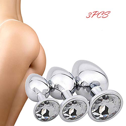 3 Pcs Anal Plug Training Sets Kit Beginner Starter Set, Luxury Jewelry Design Fetish Butt Plug Fantasy Sex S/M/L, Anal Sex Toy Metal-Plated Butt Anal Plugs for Sex Games