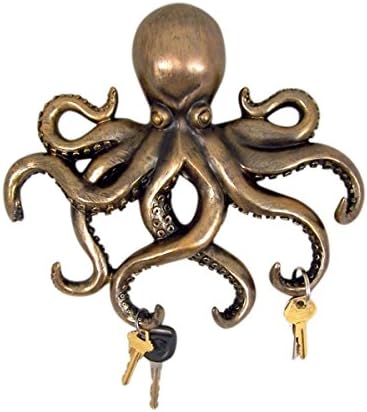 Decorative Octopus Bronze Finish Key Holder Wall Decor, 11 Inch