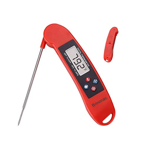 Brinonac Digital Food Thermometer,Instant Read Meat Thermometer with Backlight and Calibration for Smoker,Kitchen, Oven, Outdoor Cooking and BBQ Grill-Red