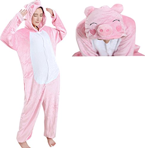 JudyBridal Unisex Cartoon Pink Pig Onesie Adult Pajamas Cosplay Costume