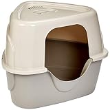 AmazonBasics Triangle Corner Covered Cat Litter Box - 26 x 20 x 23 Inches, Beige