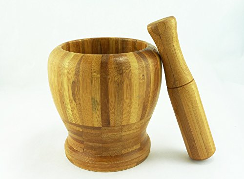 Bamboo Mortar and Pestle, Set for Grinding and Crushing