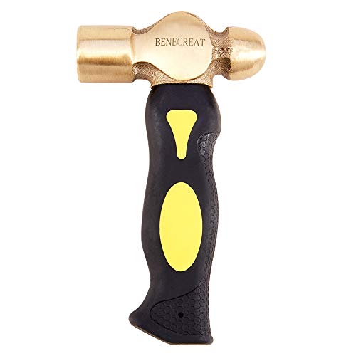 BENECREAT 1 Pound Brass Metal Stamping Hammer with Flat Mallet Head for Metal Smiting, Jewelry Making and Personalizing, 6.3 Inches Long