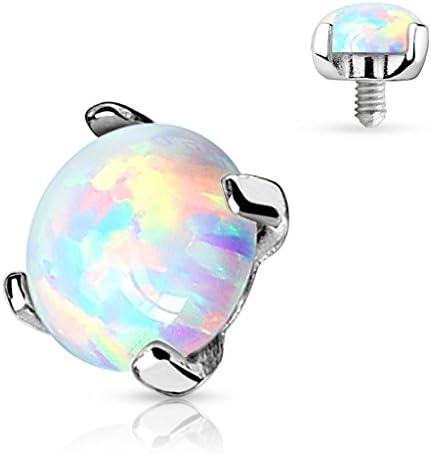 Body AccentzProng Setting Lab Opal Stone 14K White Gold Dermal Anchor Top 3mm 14g