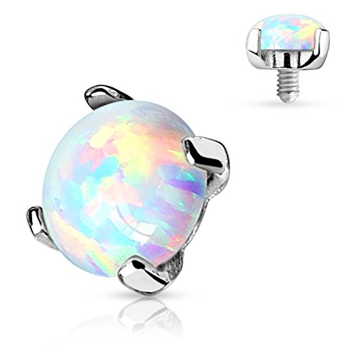 Body AccentzProng Setting Lab Opal Stone 14K White Gold Dermal Anchor Top 3mm 14g