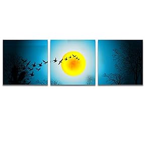 3 Piece Canvas Wall Art for Living Room Bedroom Home Artwork Charming Moonlit Night Paintings Ready to Hang - 12"x12"x3 Panels