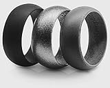 3 Silicone Wedding Ring Silicone Wedding Band for Men Metallic Ring Set for Crossfit, Climbing, WOD's and Outdoor Sports (Black - Grey - Metalic Black, 12)