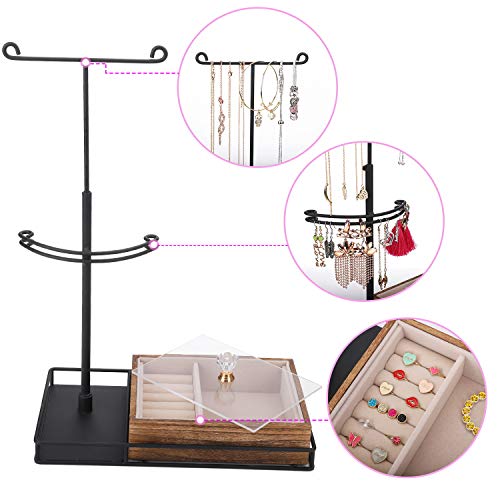 Keebofly Jewelry Organizer Stand Metal & Multifunctional & Large Storage Box, Jewelry Holder for Necklaces Bracelet Earrings Ring (Carbonized Black)