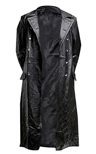 German Classic Officer WW2 Military Uniform Black Leather Trench Coat
