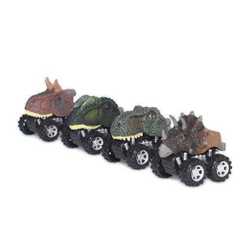 zoordo Pull Back Vehicles, Dinosaur Cars Toys with Big Tire Wheel 4 Pack Playset for 2 to 5 Year Old Boys Girls Kids Gifts