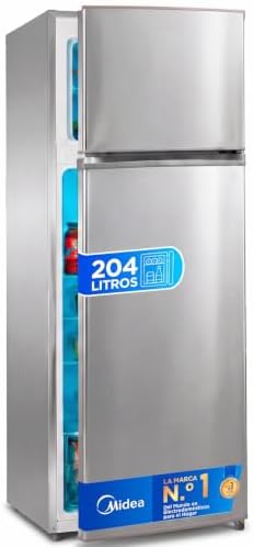Frigorífico 2 puertas 140 cm alto x 55 cm ancho, Inox, Capacidad 204 L, Nevera Pequeña con Congelador Low Frost de Bajo Consumo, Puerta Reversible, Luz LED, Silencioso 40dB, Cajón de Frutas