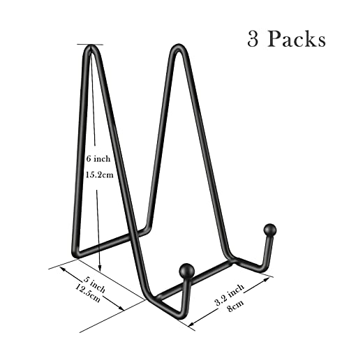 Plate Stands for Display Plate Holder 6 Inch 3 Pack Easel Display Stands Book Stand Metal Display Holders for Collectibles Frame Pictures Decorative Plaque Photo Platter Artworks Tablets, Matte Black