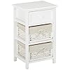 JAXPETY White Night Stand 3 Tiers 1 Drawer Bedside End Table Organizer Wood W/2 Baskets (White)
