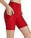 TSLA Women's High Waisted Bike Shorts, Workout Running Yoga Shorts with Pocket, Athletic Stretch Exercise Shorts, 7'' Pocket Red, Large