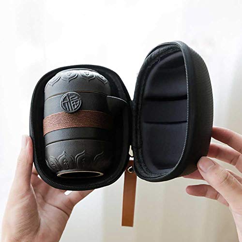 Adminitto88 Reise-Keramik-Teeset, Tragbares Kung-Fu-Teeset Mit Einem Topf Und Zwei Tassen, Mit Tee-Wasserabscheidebecher-Filter Und Aufbewahrungsbeutel