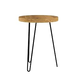 WELLAND Rustic Old Elm Wood Round End Table with