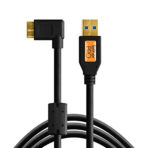 TetherPro USB 3.0 male to Micro-B Right Angle Cable, 15 feet, Black