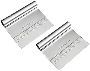 2 Packs Bench Scraper Stainless Steel Chopper Multi-purpose Kitchen Food Scraper with Measuring Scale,Cooking Baking Tools for Pizza Dough and Cake