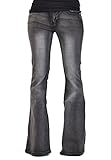 Glamour Outfitters Women's 60s 70s Flares Bell-Bottom Wide Flared Jeans - Faded Grey
