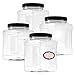 Pack of 4-32 Oz Large Clear Empty Plastic Storage Jars with Lids - Square Food Grade Container with Easy Grip Handles - Multi Purpose Jar BPA Free