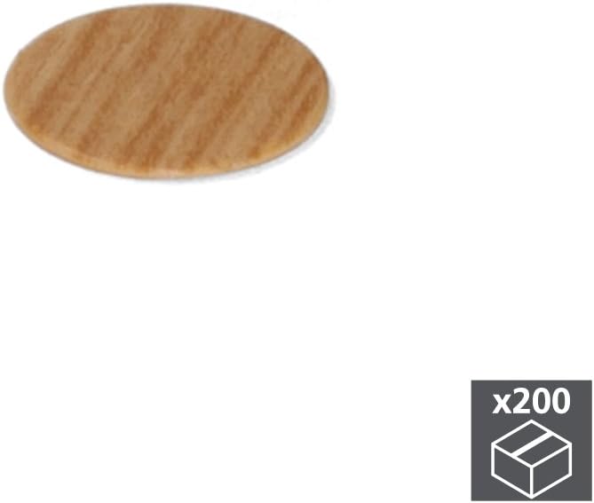 Emuca - Cover Adhesive Screw Cover, Oak, diameter 13mm (0,5 inch), Set of 200 Pieces, diameter 13mm (200 pcs) - Image 3