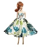 Peregrine Blue & Green Damask Pattern Print Silk Prom Dress for 11.5 inches Dolls