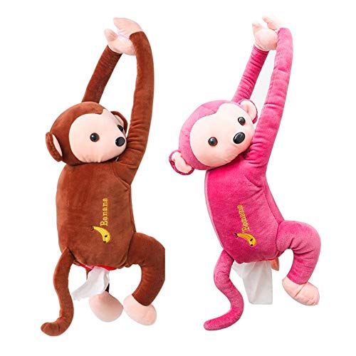 Creative Tissue Box Cute Monkey Toy Paper Facial Tissue Box Cover Holder Napkin Box Paper Storage Box for Car Bathroom Vanity Countertops Bedroom Dressers Night Stands Desks and Tables